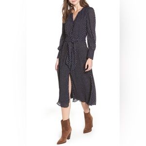 HINGE Navy Blue and Silver Polka Dot Midi Dress - XXS